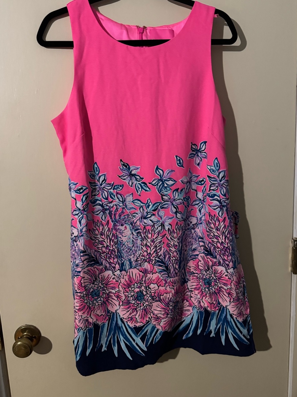Lilly Pulitzer Donna Romper Hot Pink Floral Border Shift EUC - Picture 2 of 5